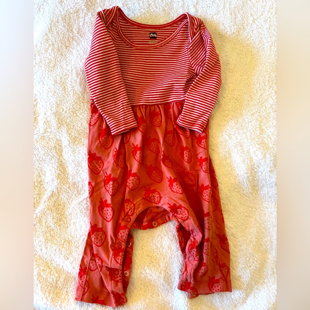 Red Striped and Strawberry Baby Romper